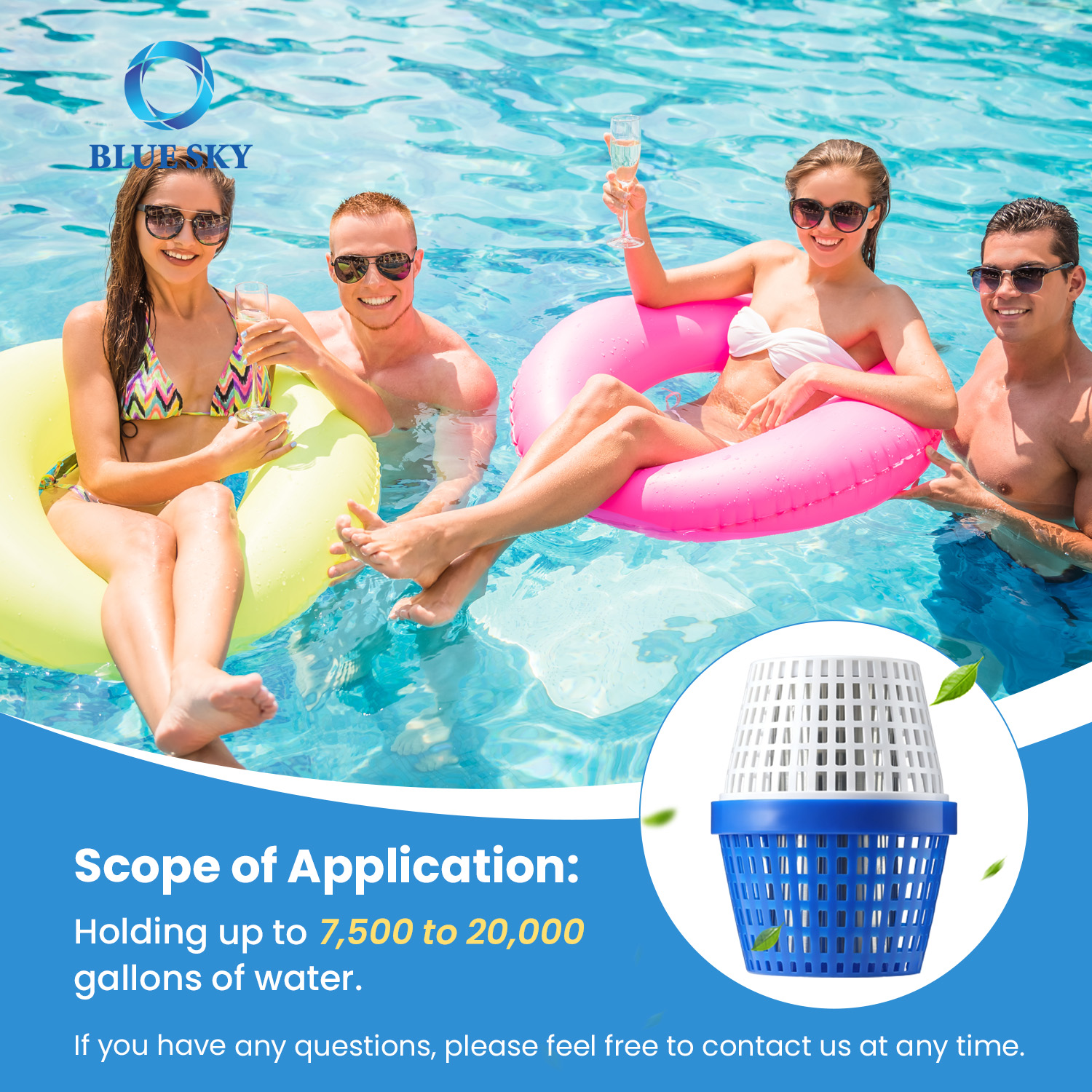 Pool unit treats for 7500-20000 gallon swimming pools compatible with above ground and in ground pool water maintenance