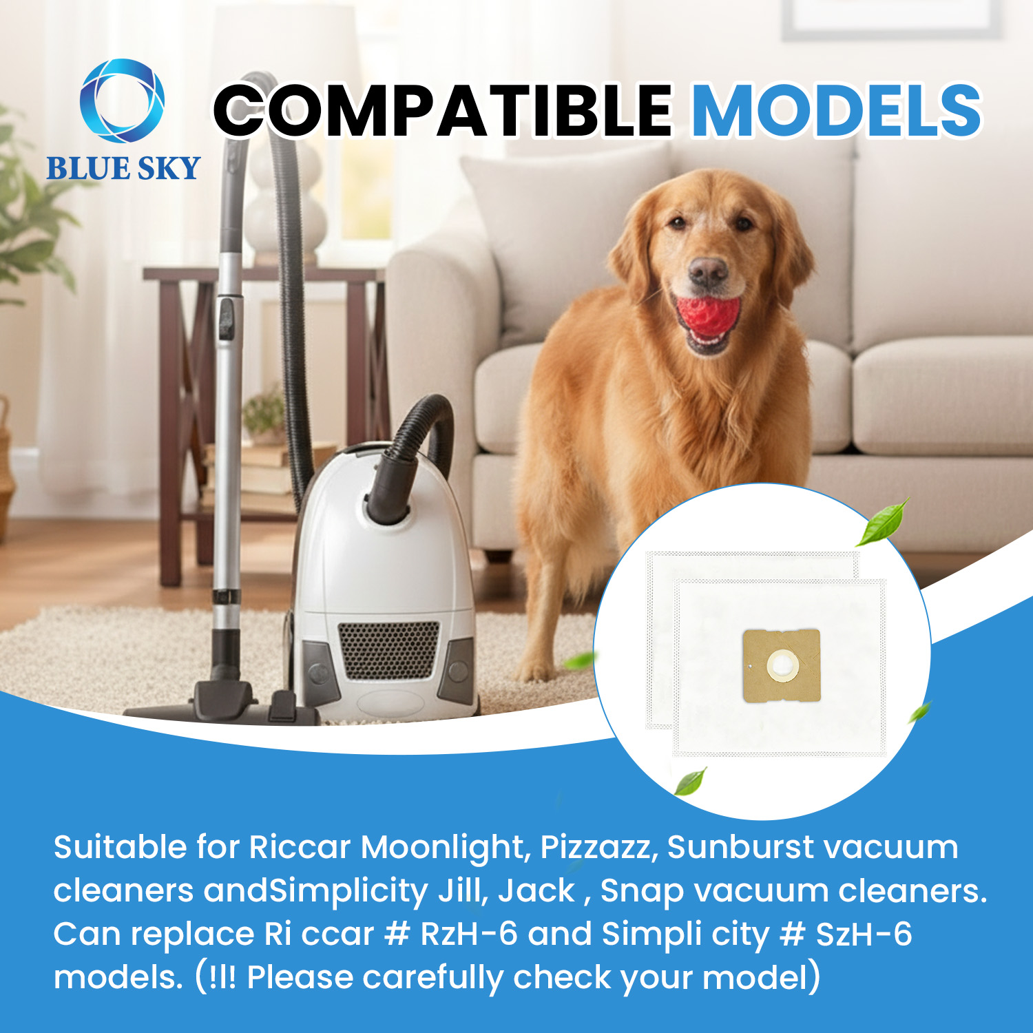 Type Z HEPA vacuum cleaner bags replacement for Riccar＆Simplicity compatible with RZH-6 SZH-6 high efficiency dust bags