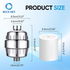 Silver-finish 15/20-stage shower filter with activated carbon and a replaceable cartridge for compatible bathroom shower fittings