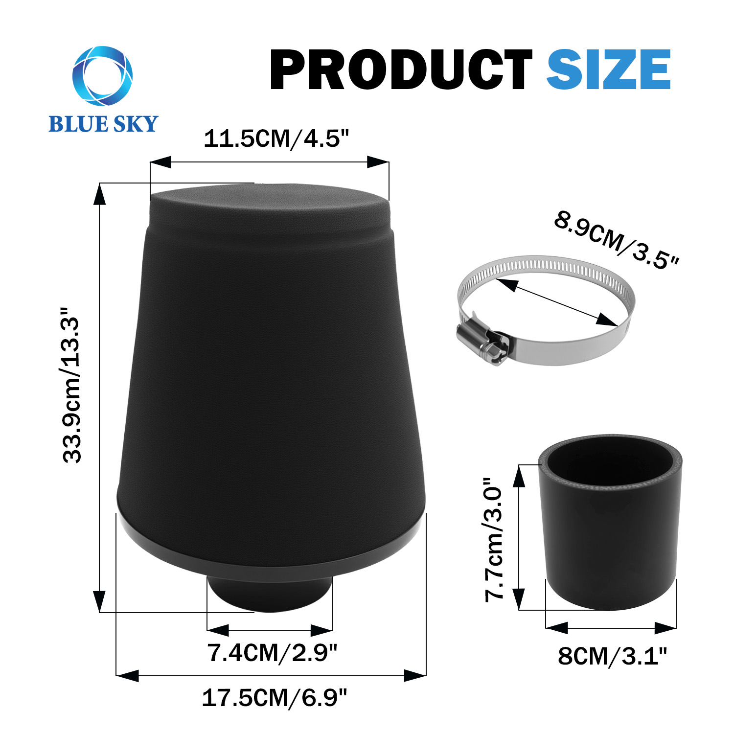Size of Customized 74mm Car Universal Air Filter Mushroom Style Filter