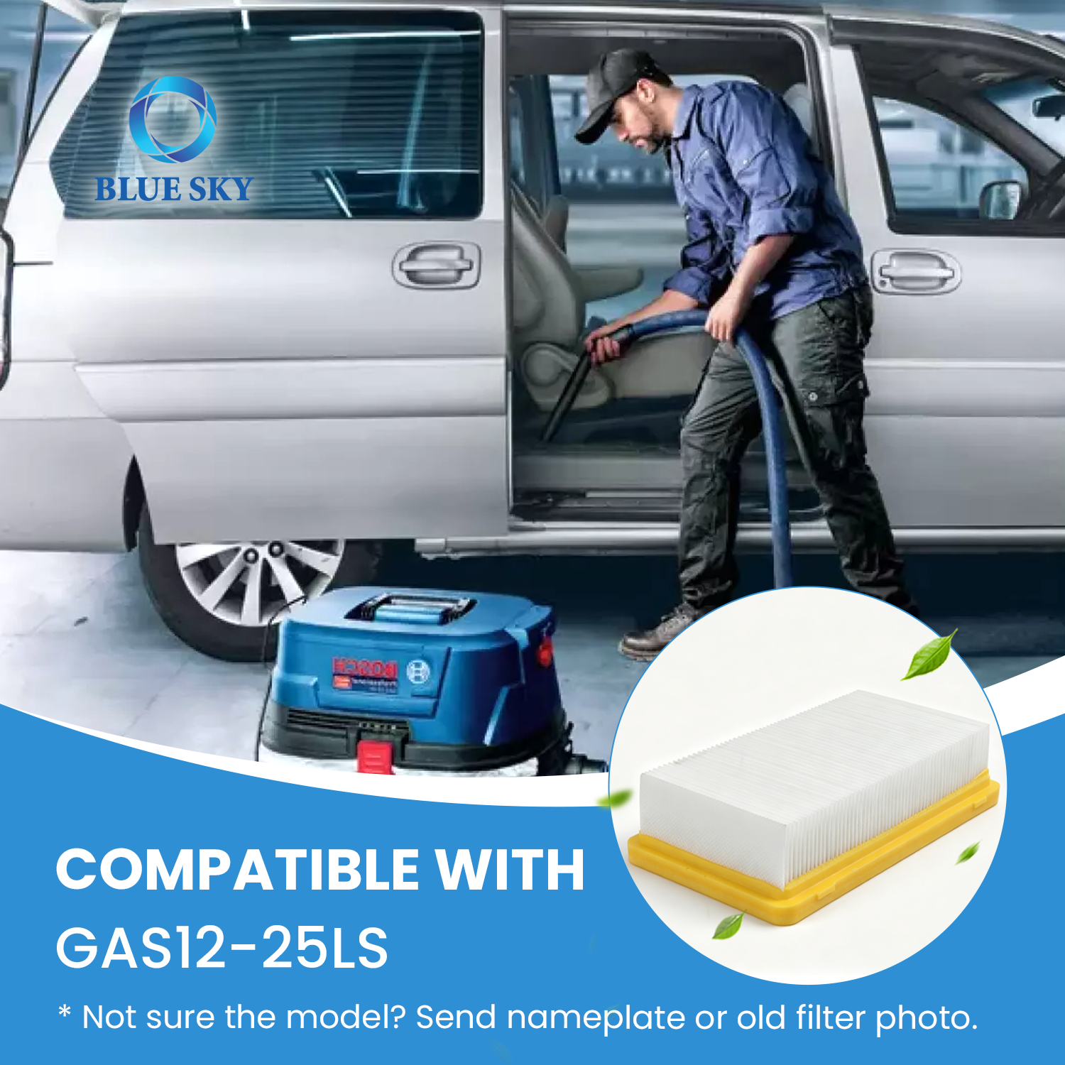 Flat pleated filter replacement 2608001245 fit for Boschs GAS 12-25 LS dust extractor with cellulose filter media