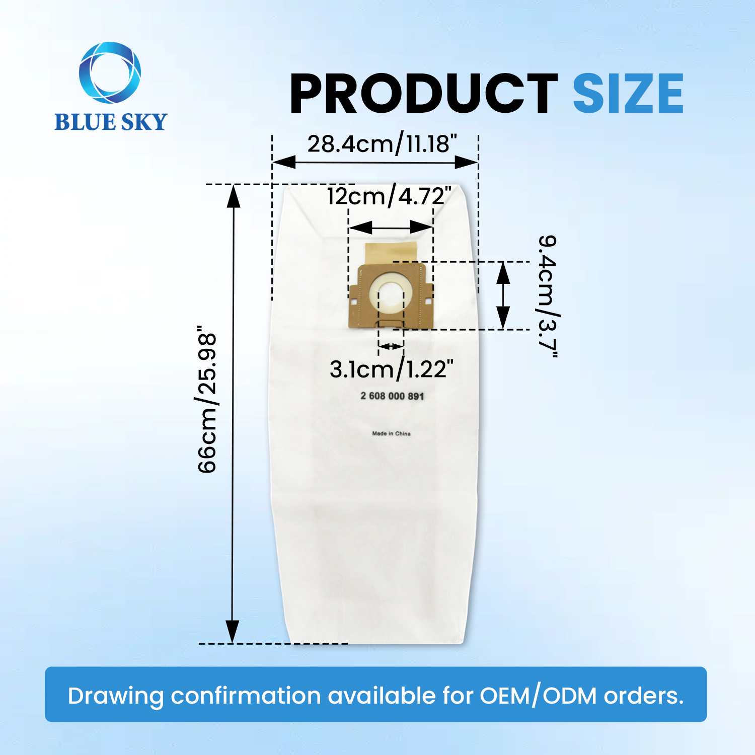 Vacuum cleaner filter bag replacement 2608000891 compatible with Bosch GAS 400 A and GAS 12-40 MA industrial vacuum cleaner