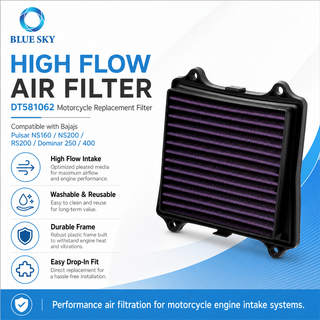 DT581062 High Flow Motorcycle Air Filter Compatible with Bajajs Rouser Pulsar RS200 NS160 NS125 Dominar 250 400