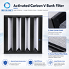 Activated carbon V-bank air filter for HVAC and AHU systems, with pleated molecular media for odor and VOC control