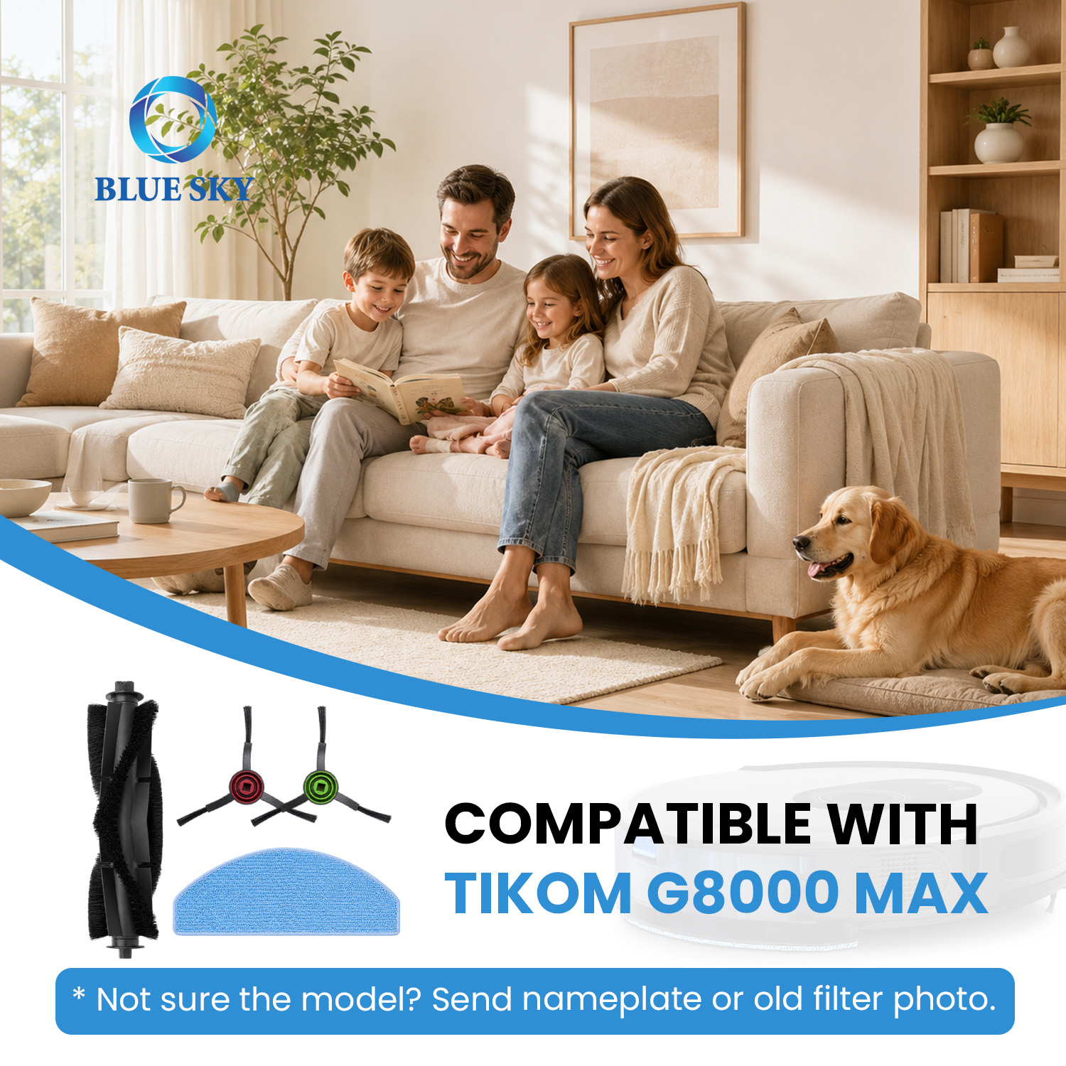 Robot vacuum replacement parts kit fit for Tikoms G8000 Max with roller brush side brushes and mop pads for routine maintenance