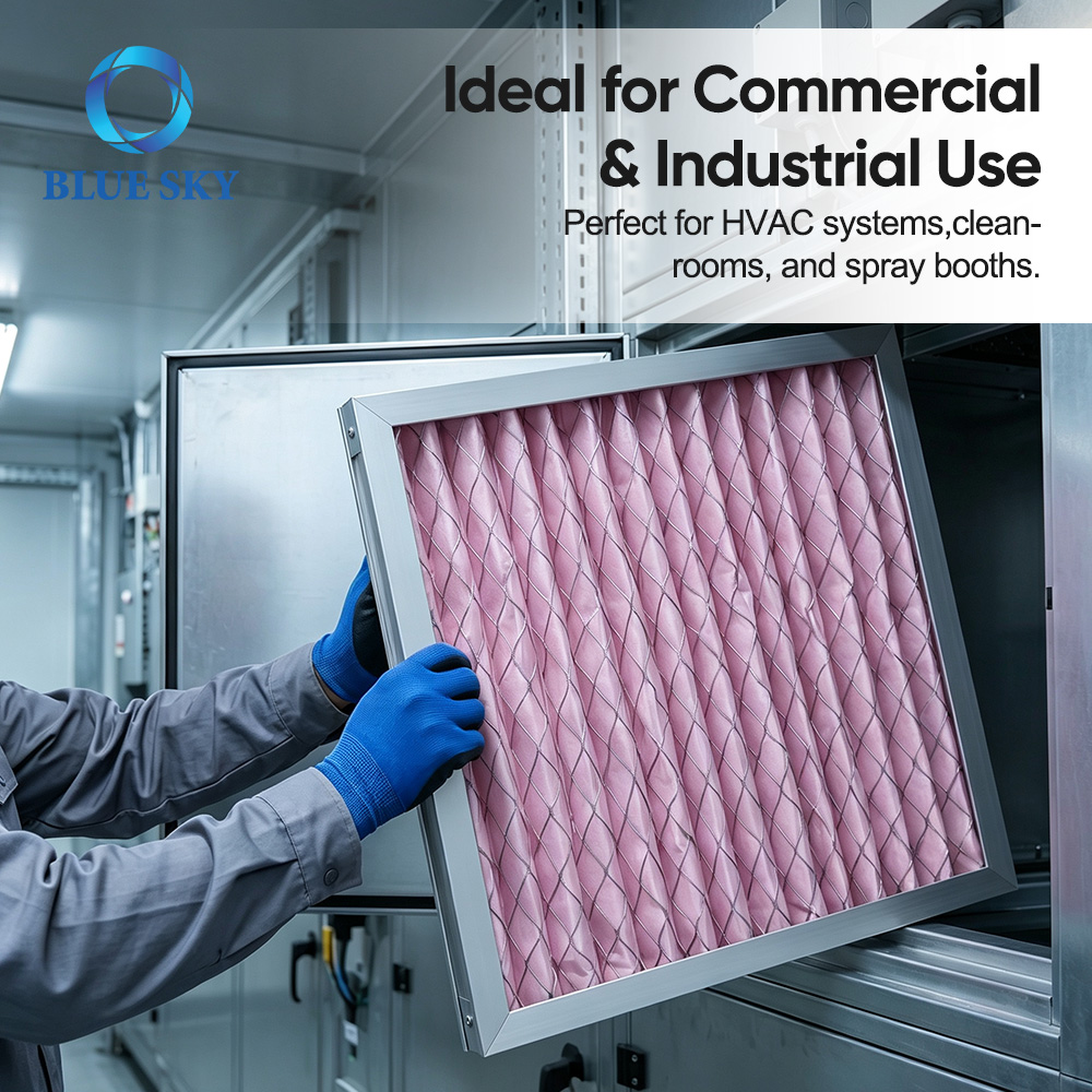 Pleated synthetic fiber HVAC panel filter helps capture dust lint fibers and common airborne particles in ventilation systems