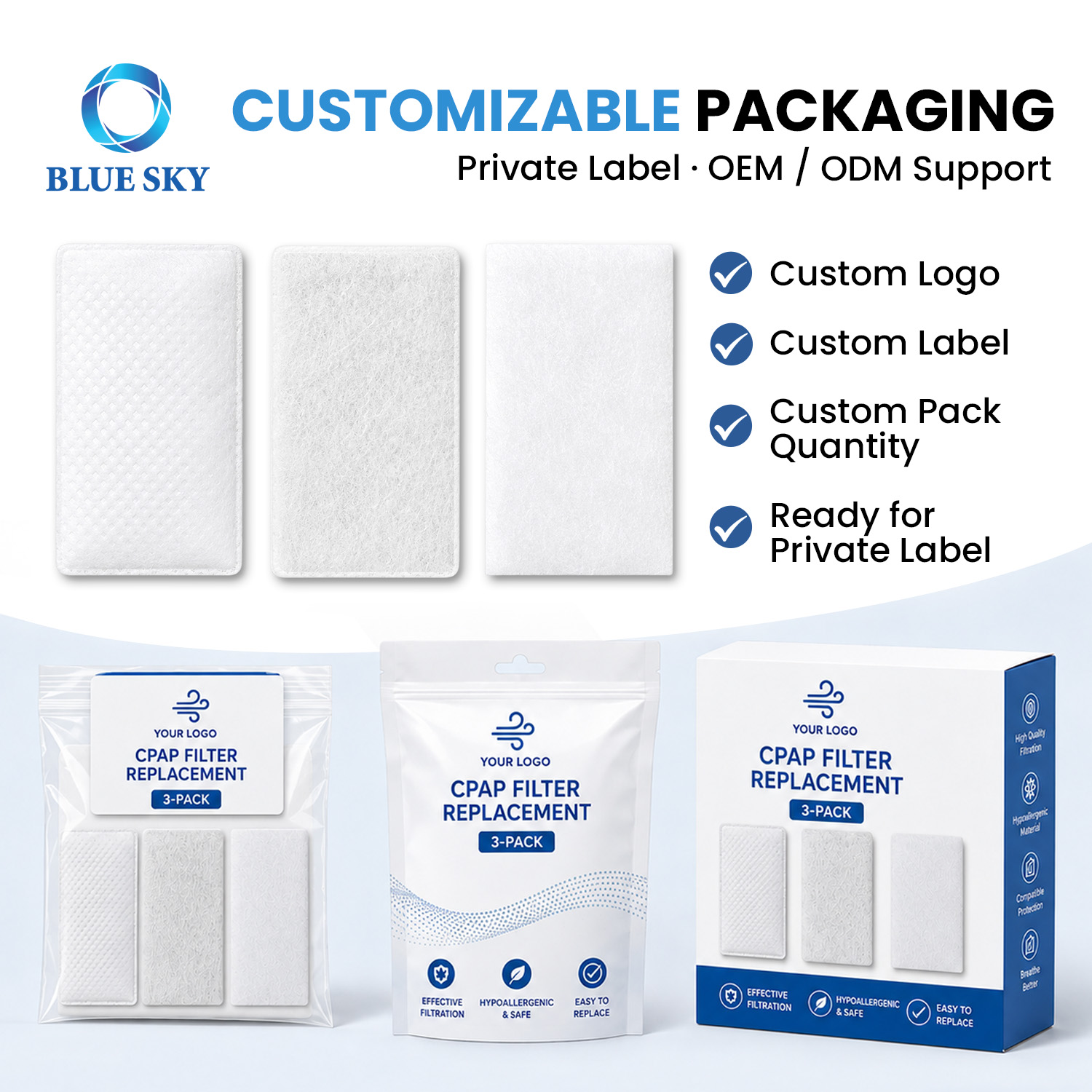 White CPAP air filters compatible with ResMeds AirSense 10, AirCurve 10 and S9 in sealed-edge and no-edge styles