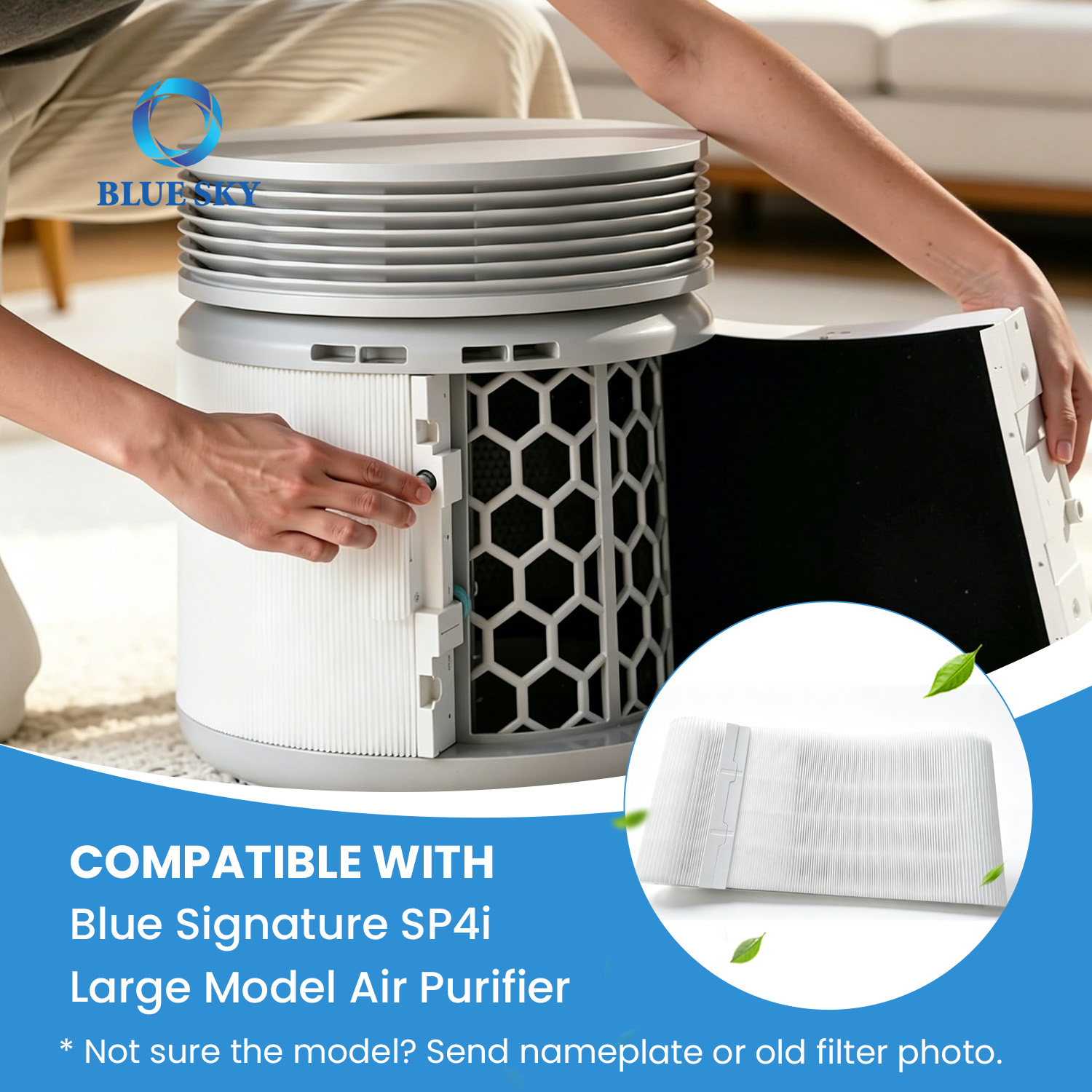 3-in-1 HEPA activated carbon replacement filter compatible with Blueair Blue Signature SP4i air purifier for particle and odor filtration