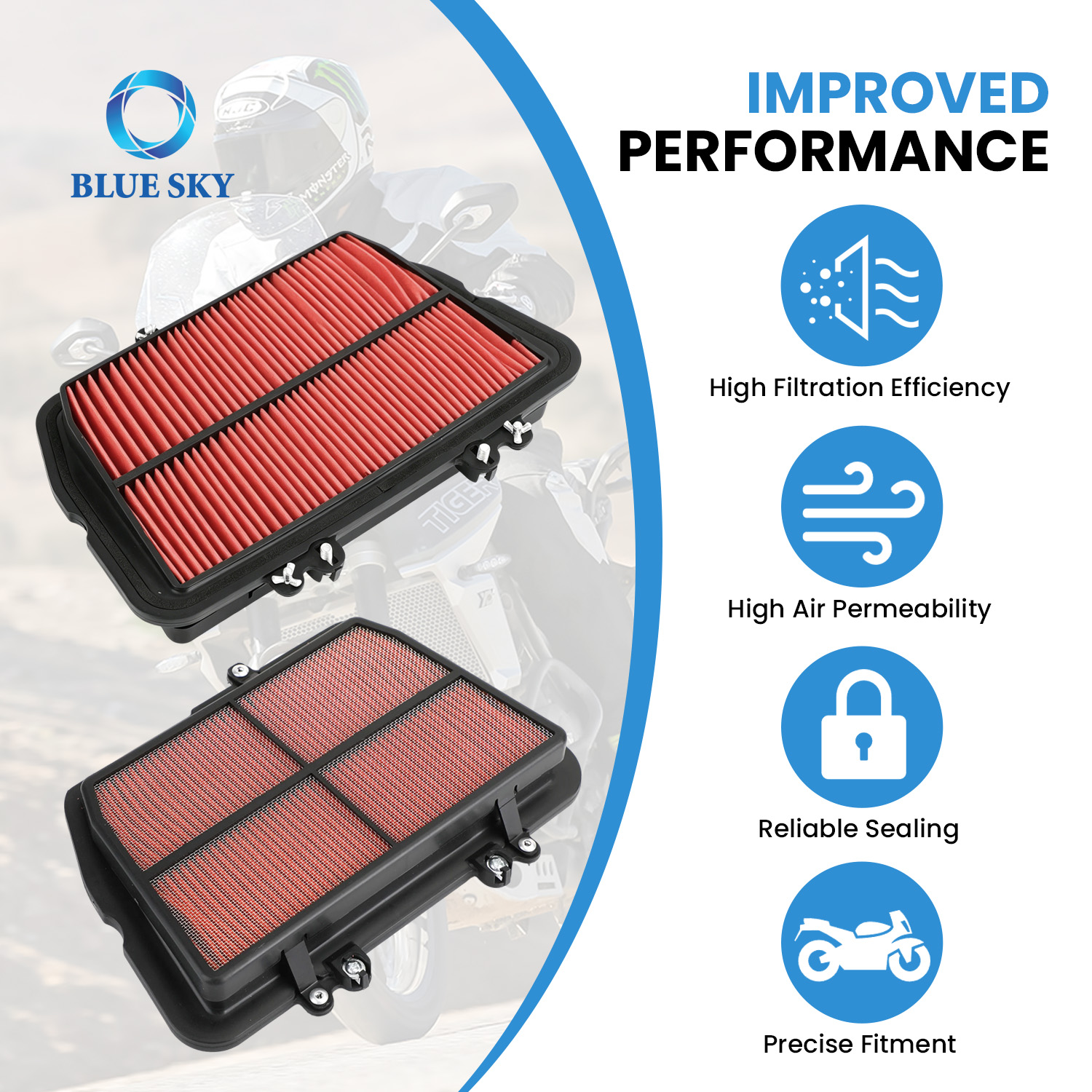 Motorcycle air filter replacement fit for Tigers 800 XC XCX XR XRX 2010-2019, reference part T2200557 intake filter