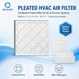 Factory Price 12X20X1 14X14X1 20X20X1 Merv 8 11 13 14 16 F6 F7 Cardboard Frame Pleated AC Furnace Air Filter for HVAC Systems