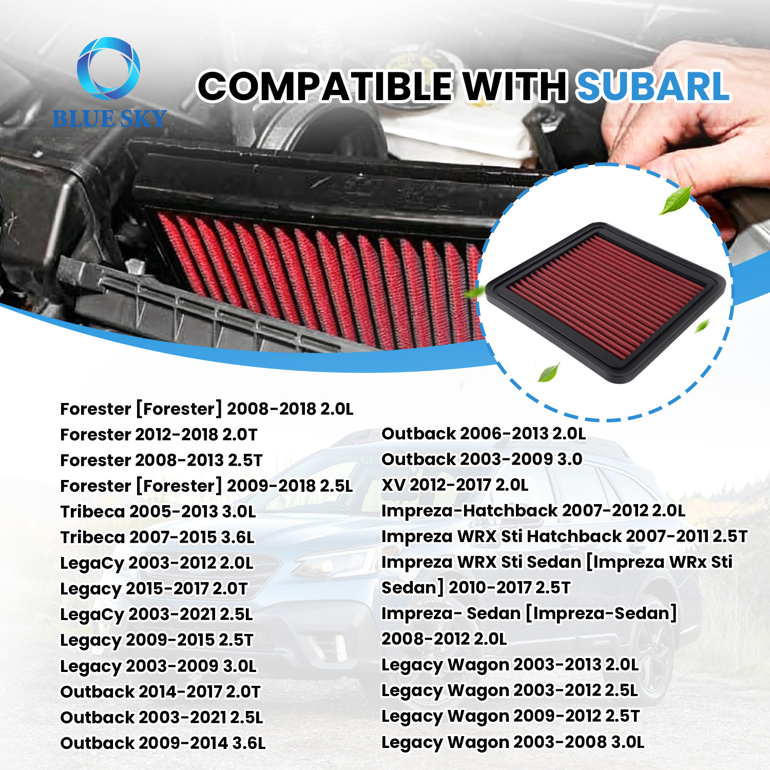 33-2304 drop-in engine air filter compatible with Subaru Legacy GT 2005-2009 and WRX WRX STI 2008-2011