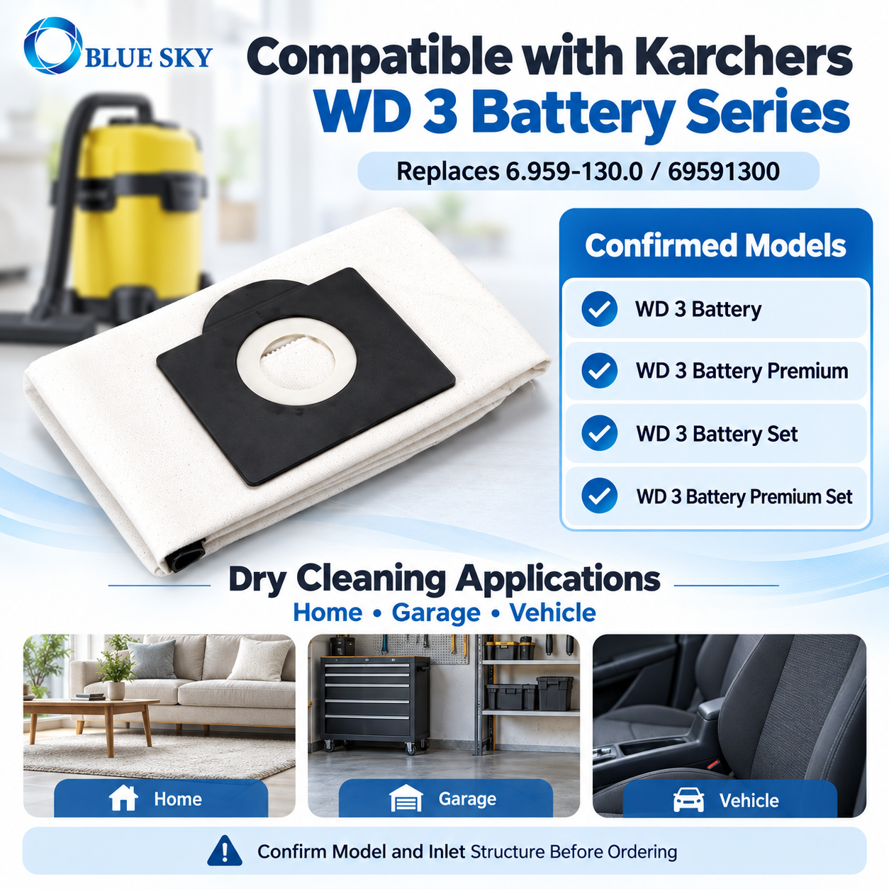 Vacuum Cleaner Dust Cloth Bag Replacement for Karcher WD3 MV3 Vacuum Cleaner Part 6.959-130
