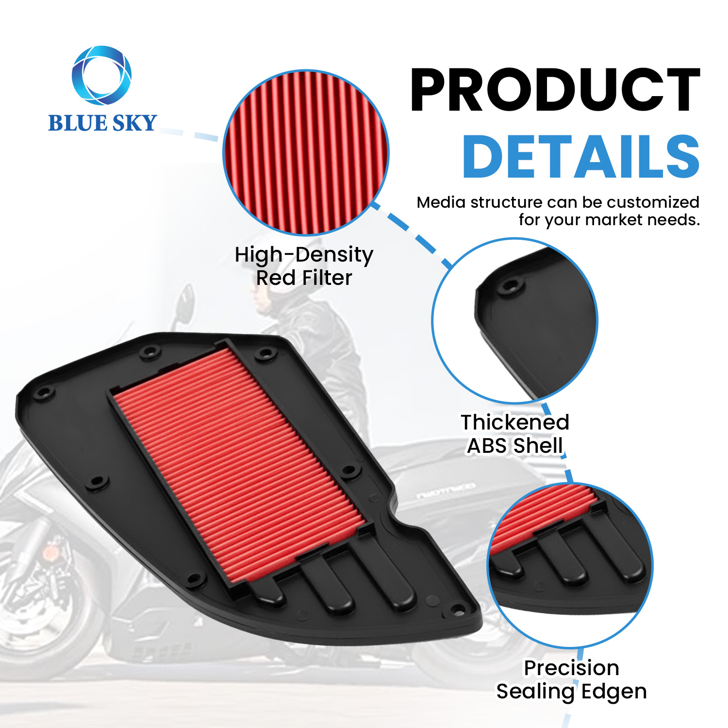 High performance motorcycle air filter replacement for KYMCO Downtown 300 350 series 2009-2016 scooter engine air filter