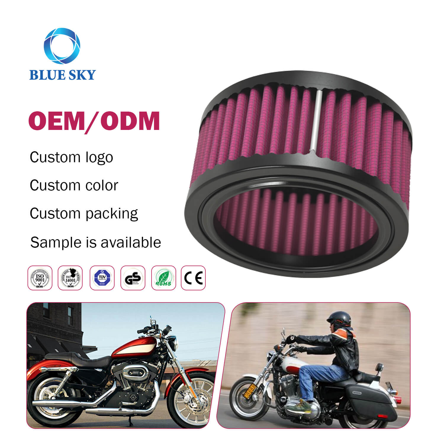 OEM ODM Motorcycle Air Filter for Harley Sportster XL 883 1200 48 2004-up Motorcycle
