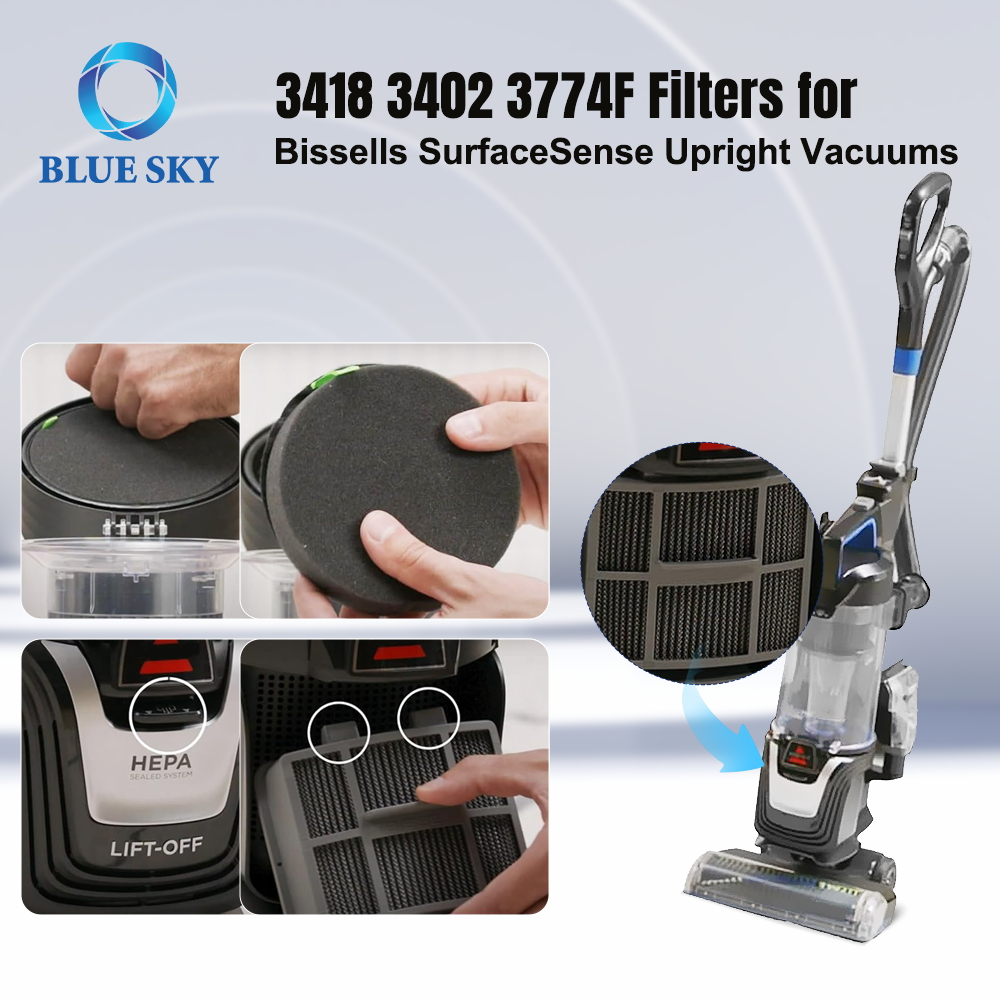 3402 3418 3774F HEPA Filter and Foam Filter Replacement Kit fits for Bissell SurfaceSense Vacuums