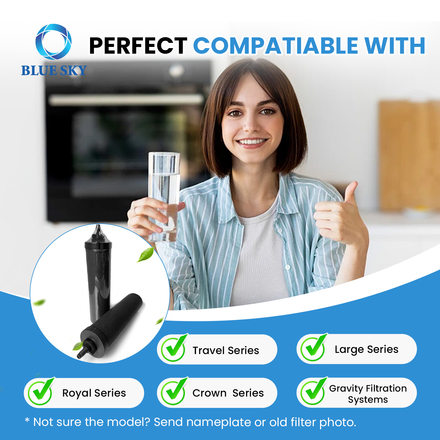 Activated carbon water filter cartridge compatible with Berkey BB9-2 gravity water filtration system replacement element