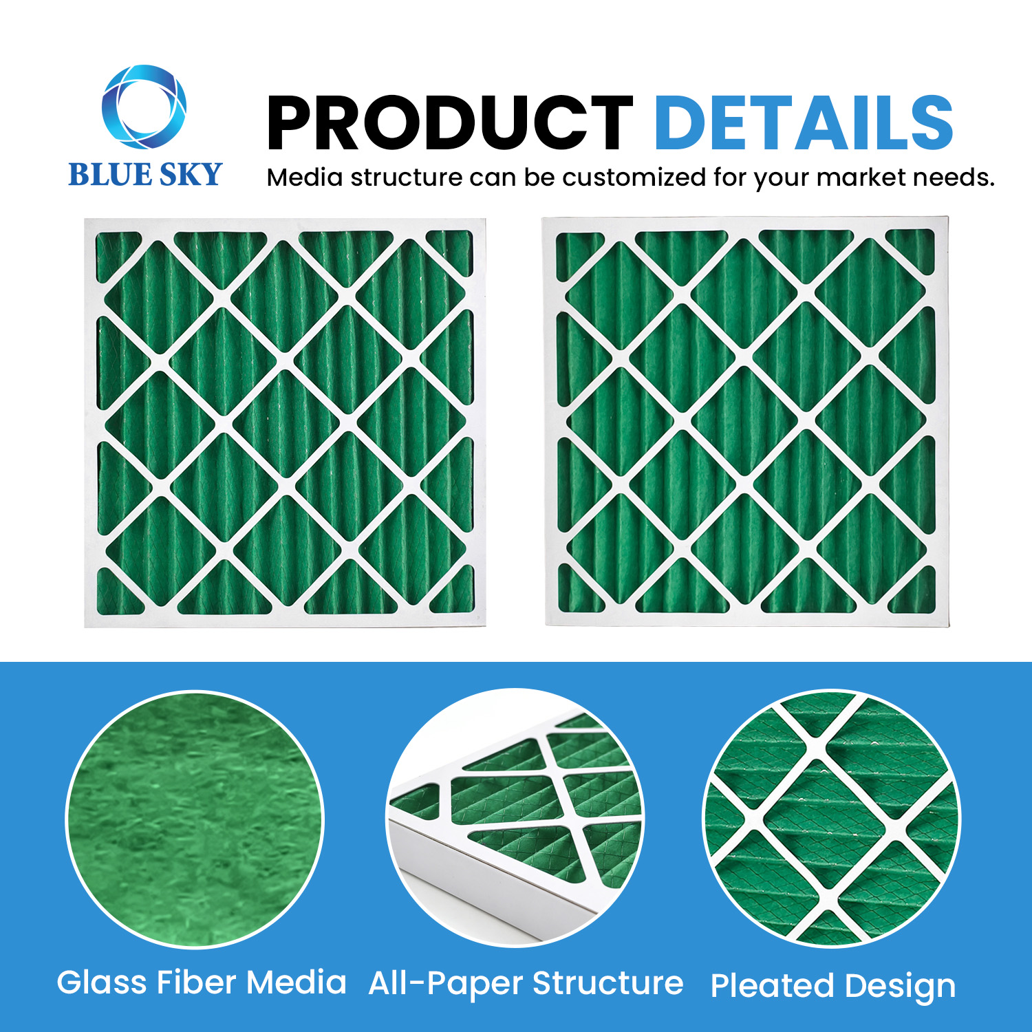 G4 pleated panel air filter 24x24x2 inch for HVAC air conditioning and ventilation system filtration