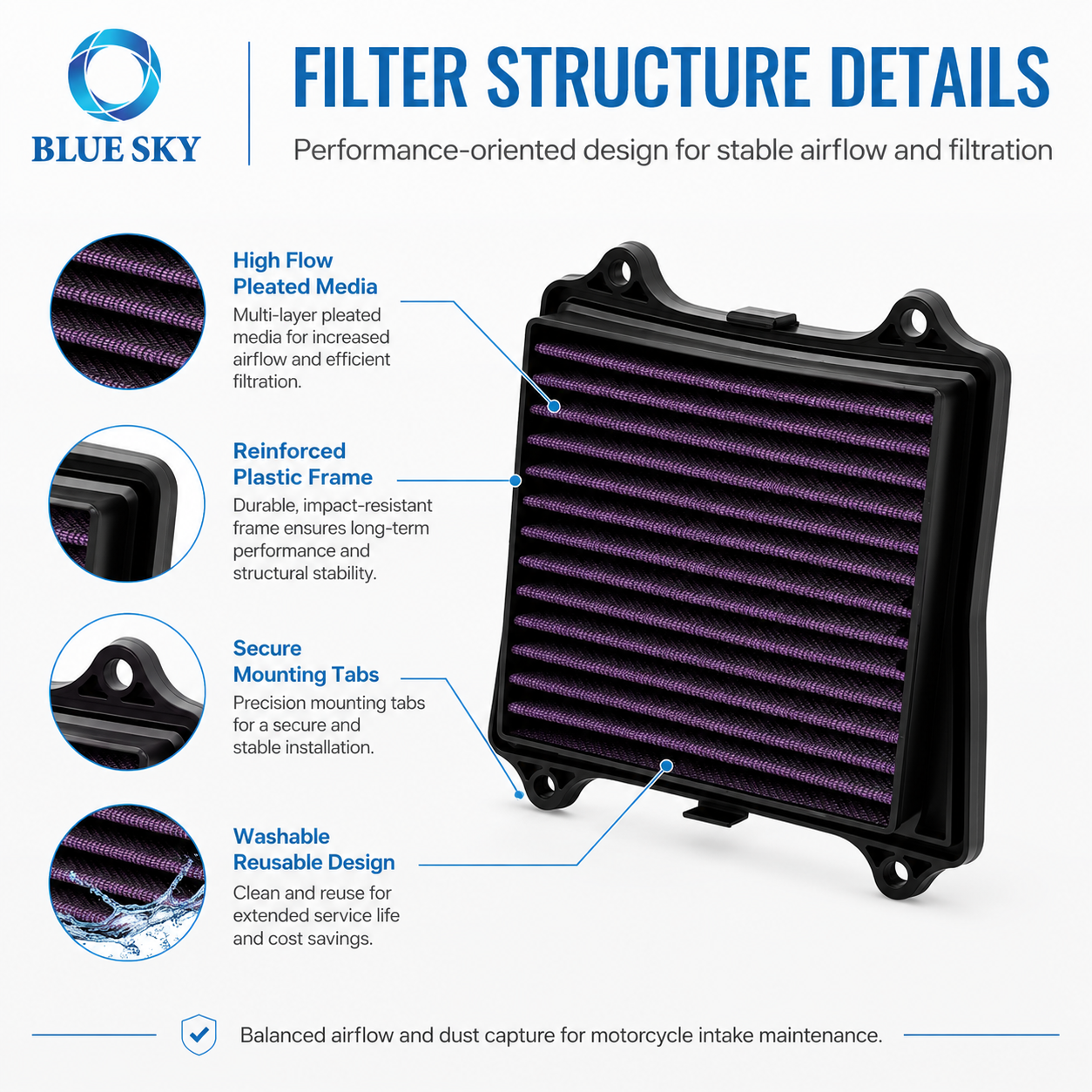 DT581062 motorcycle high flow air filter with multi-layer cotton gauze for Bajajs Pulsar Rouser RS200 NS160 Dominar models