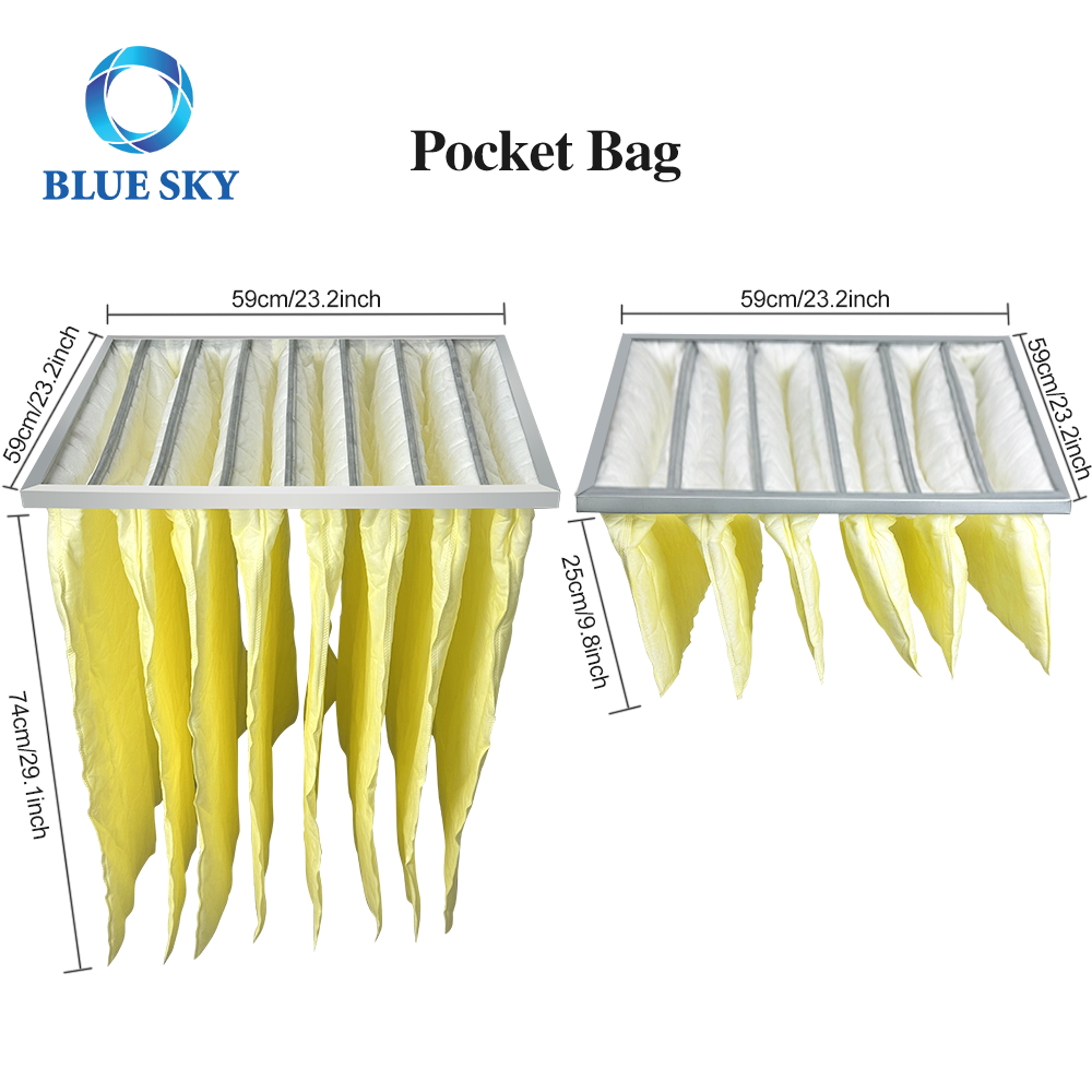590*590mm Synthetic Fiber Pocket HVAC Filter Bag F5 F6 F7F8