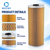5 micron EDM wire cut filter with pleated paper media, stainless steel end caps and protective mesh, 150 × 33 × 350 mm.
