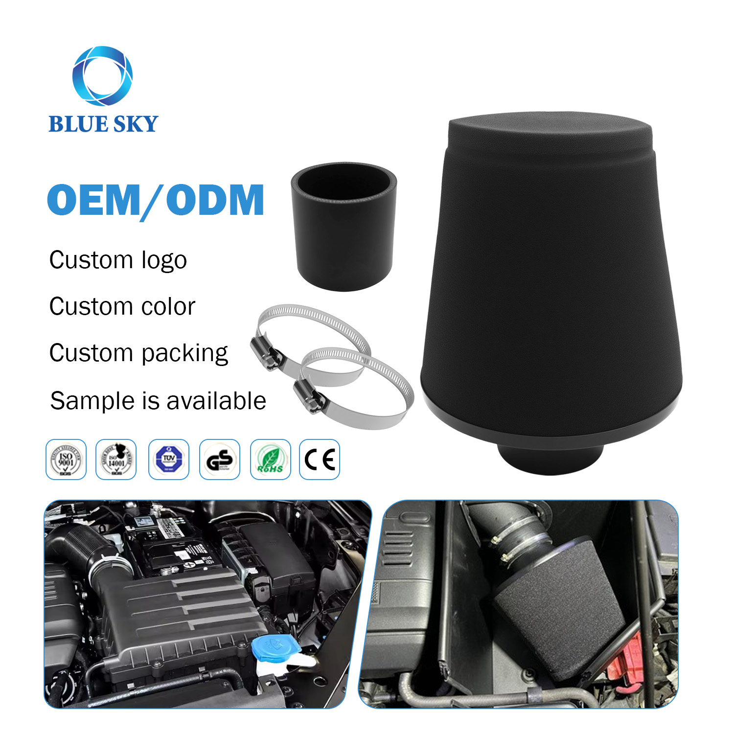 OEM ODM Customized 74mm Car Universal Air Filter Mushroom Style Filter