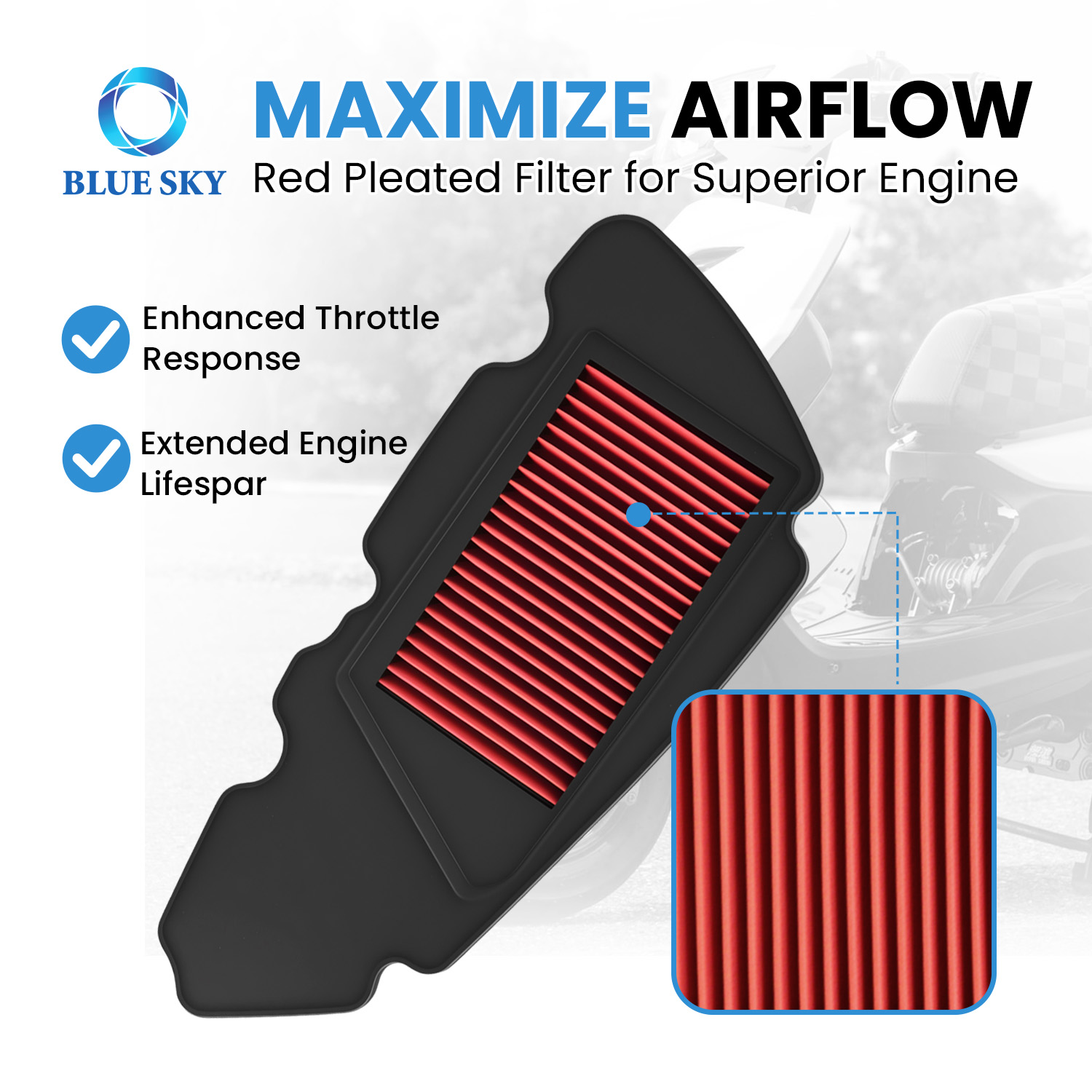 A417 motorcycle air filter for Yamaha RSZ 100cc high flow reusable intake filter
