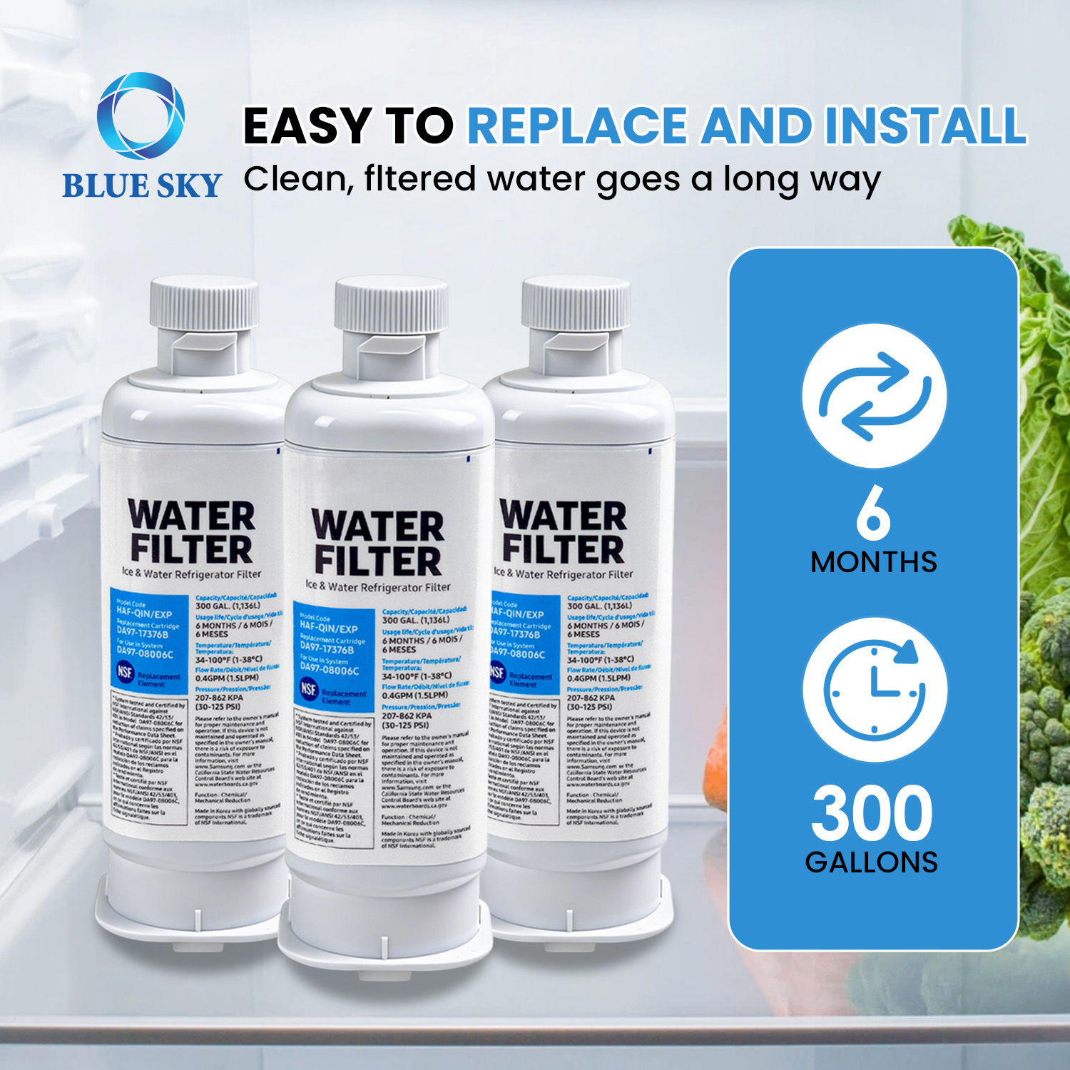 refrigerator water filter replacement compatible with DA97-08006C HAF-QIN EXP RWF4200A high efficiency fridge filter