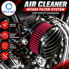 Black finned motorcycle air cleaner kit with red cotton gauze filter and mounting hardware for selected Sportster models