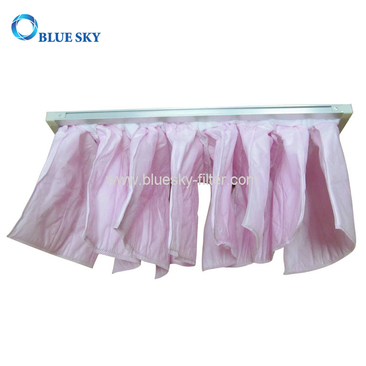 592*295*525mm Pink Synthetic Fiber F7 Pocket Air Filter Bags for Air Conditioning Ventilation System